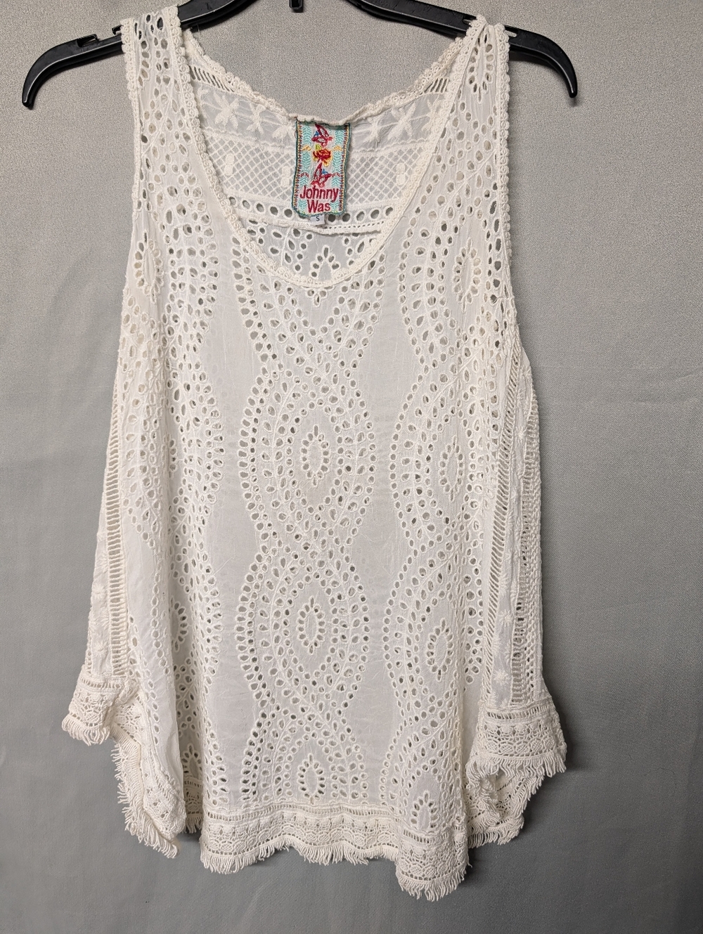 Johnny Was White Eyelet And Crochet Lace Sleeveless Top Size Small